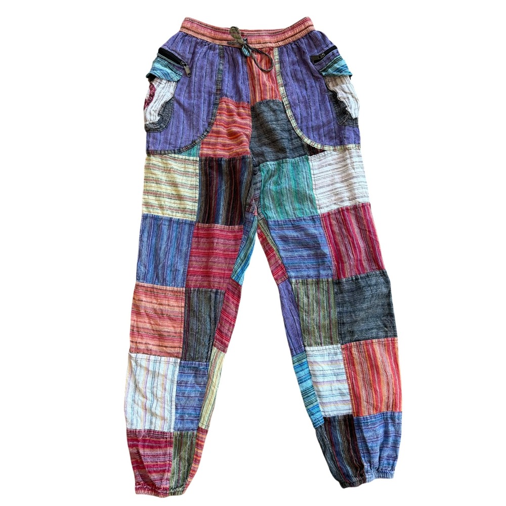 Rising Patchwork Harem Pants Womens Medium Cotton Nepal Boho Hippie